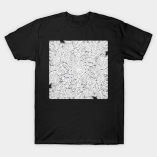 Pale Gray & White Flowers and Leaves Mandala T-Shirt